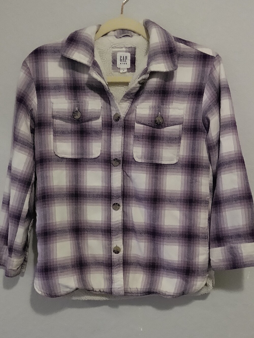 GAP Purple and White Plaid Sherpa-Lined Jacket